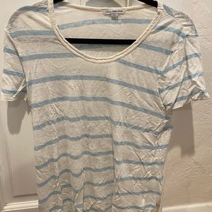 James Perse RAW EDGE LINEN STRIPE TEE Size 1